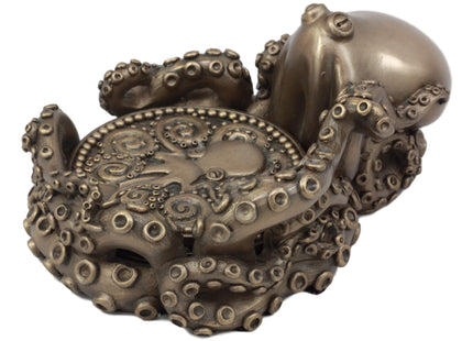 Ebros Bronze Finish Resin Nautical Giant Kraken Octopus Coaster Holder Figurine with 4 Round Coasters Table Decor Set Mythical Fantasy Statue