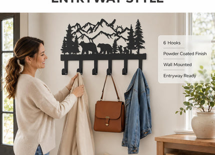 SIFZYJGN Personalized Metal Bear Coat Rack Wall Mount Cabin Coat Hanger Coat Hooks & Hat Hanger for Wall, Rustic Cabin Decor Wildlife Bear Hooks for Backpacks, Bags & Towels, Entryway Organizer