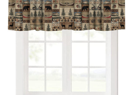 Djaby Retro Rustic Deer Valance Curtains, Bear Wildlife Pine Tree Farmhouse Lodge Cottage Hunting Country Style Valance Curtains for Bedroom Living Room 54x18inch