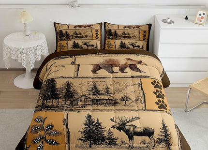 Feelyou Bear Cabin Moose Comforter Set Twin Size Boys Girls Bedding