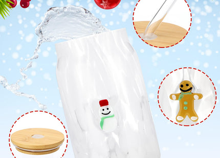 Potchen 2pcs Gingerbread Snowman Christmas Glass Cup 16.9 oz with Lid Straw
