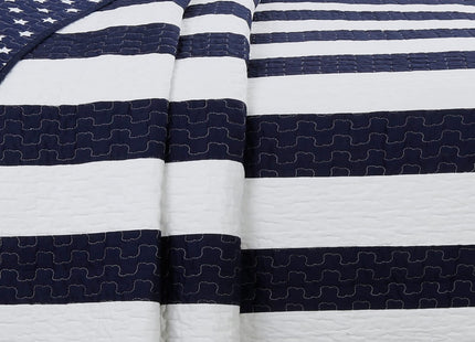 Cozy Line Home Fashions Sailor Popeye 's Bedding Quilt Set, Nautical Navy Blue White Star Striped 100% Cotton Reversible Coverlet Bedspread for Kids Boy (Sailor Star, Twin - 2 piece)