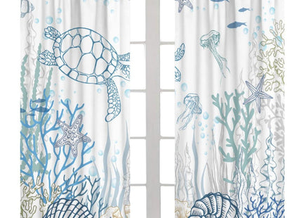 JanJCurt Nautical Turtle Curtains, Coastal Sea Ocean Theme Coral Starfish Seashell Jellyfish Undersea Life Window Curtains for Kids Bedroom Living Room Kitchen, 42x45 Inch (No Blackout)