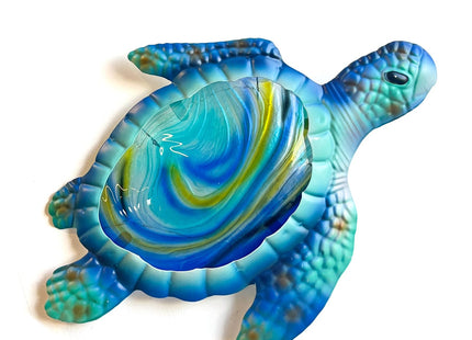 LIFFY Sea Turtle Decor Ocean Nautical Beach Wall Art Metal Glass Sea Turtle Bathroom Decor with LED Fairy Lights, 15" Indoor Outdoor Wall Art Sculpture for Patio,Pool,Beach,Garden,Yard,Home Gift