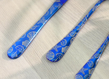20 Pieces Stainless Steel Flatware Set for 4 People Knives Forks Spoons Set, Seashell Design, Ocean Nautical Seashell Summer Party Blue Silverware Mirror Polish and Dishwasher Safe (20, Blue Seashell)