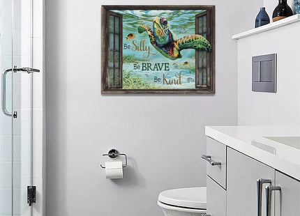 Nautical Sea Turtle Bathroom Wall Art Turtle Pictures Motivational Wall Decor Turquoise Ocean Theme Canvas Prints Painting Framed Modern Artwork for Kitchen Dining Room Office 16"x12"