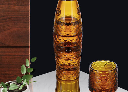 MDLUU Fish Design Tumbler Glasses, Stackable Drinking Glasses, Colored Glass Beverage Cups, Nautical Glassware for Gift, Set of 4 (Amber)