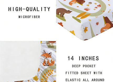 Yasida Twin Size Fox Forest Animals Twin Fitted Sheet Kids 3D Fox Pillowcase Washable Sheets Set Kid Animals Bedding Sheet Soft Microfiber(1*Sheet+1*Pillowcase)