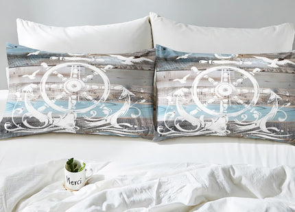 Erosebridal Nautical Anchor Duvet Cover, Ocean Compass Bedding Set Twin Size for Kids Boys Teens Adult Bedroom, Old Barn Door Comforter Cover Rustic Farmhouse Bed Set with 1 Pillow Case