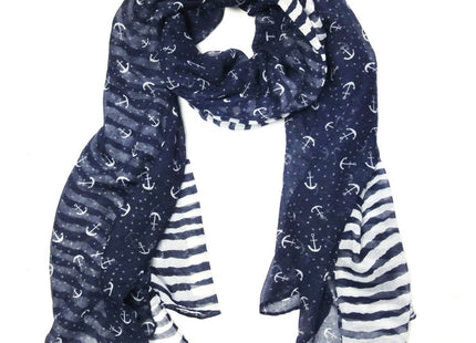 Wrapables® Stripes and Anchor Nautical Marine Scarf 72" X 42"