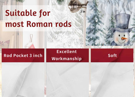 Litter Star Snowman Christmas Window Valance,Winter Snow Scene Valances for Kitchen Windows,Forest Rod Pocket Valance Curtain,Short Curtains Window Treatment for Bedroom Living Room 54x18in