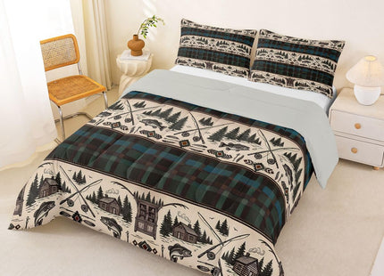 Feelyou Fish Bedding Set Kids Fish Hook Fishing Theme Comforter Set Sea
