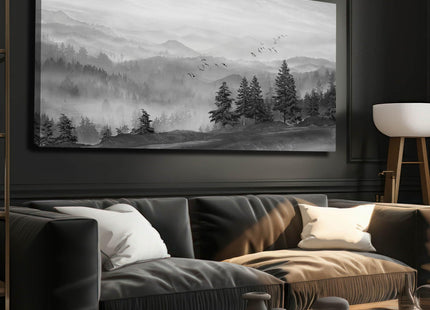 SOUGUAN Grey Pictures Wall Decor Forest Artwork Mountain Canvas Painting Landscape Wall Art Prints for Living Room Bedroom Home Hanging Decor 24x48 Inch