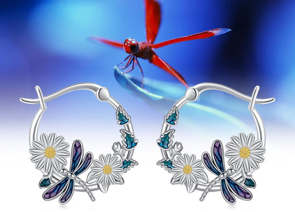 JUSTKIDSTOY Dragonfly Earrings 925 Sterling Silver Daisy Flower Hoop Earrings Jewelry Dragonfly Graduation Gifts for Women Daughter Her