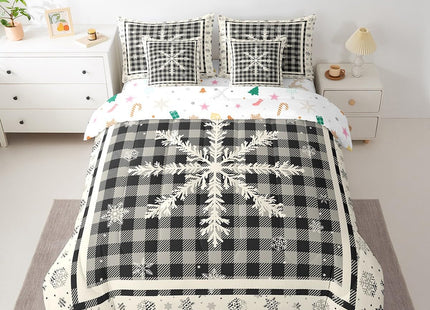 Erosebridal Christmas Bed in A Bag with Sheets Full Black White Plaid Snowflake 7 Piece Comforter Set Rustic Farmhouse Winter Holiday Bedding Set Buffalo Check Bedding Comforter for Cabin Lodge