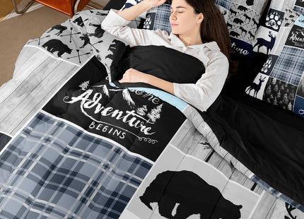 Boys Deer Bedding Set, Bear 7 Pieces Bed In A Bag - 1 Rustic Cabin Sheet