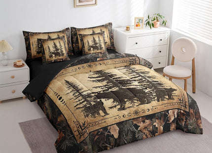 Erosebridal Tree Camo Cabin Comforter Set Twin 7 Piece Rustic Farmhouse Bedding Sets with Sheets Camouflage Hunting Wildlife Bear Bed in A Bag for Boys Teen Men,Woodland Pine Tree Animal Bed Set