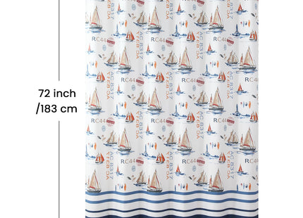 BESTRIPES Fabric Shower Curtain, Navy Blue Nautical Sailboat Shower Curtains for Bathroom, 72" W x 72" H