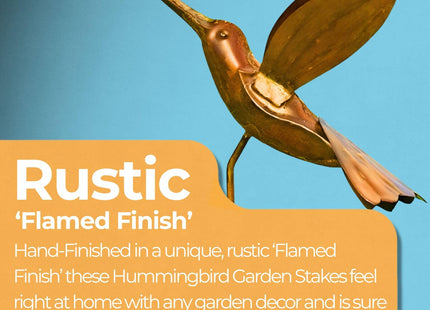 Ancient Graffiti Flamed Copper Hummingbird Garden Ornament
