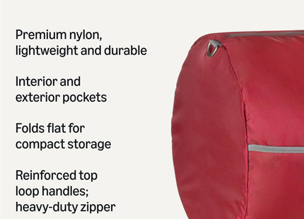 Amazon Essentials Extra Large Foldable Nylon Duffel Bag for Travel/Storage with Zippered Pockets, 32.4", 150L, 50-LBS Capacity, Red (Previously Amazon Basics)