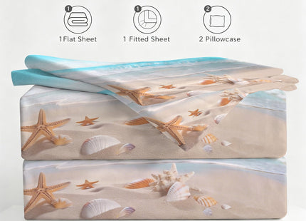 FUYEUN Beach Sheet Set Twin, Ocean Wave Starfish Bedding for Women Girls