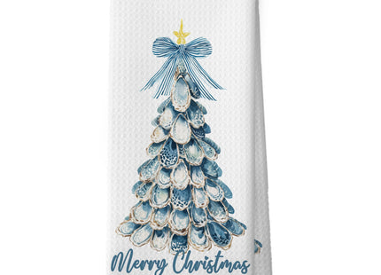 Mcehtle Coastal Beach Oyster Merry Christmas Tree Kitchen Towels,