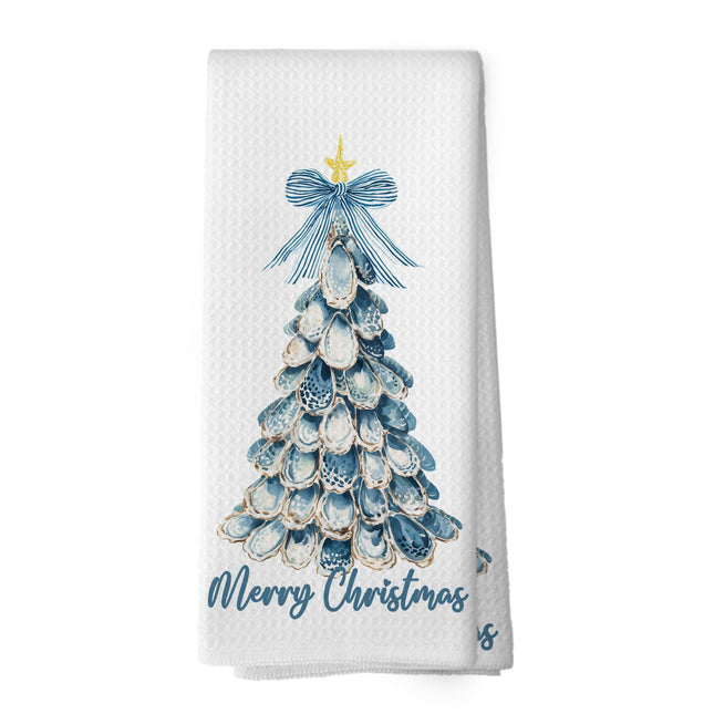 Mcehtle Coastal Beach Oyster Merry Christmas Tree Kitchen Towels,