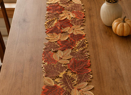 Fall Table Runner 13x69 Inches Long Autumn Maple Leaf Embroidered Runner