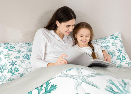 Erosebridal Shell Coral Starfish Comforter Set, Summer Coastal Twin Bedding Set, Beach Nautical Comforter for Kids Boys Girls Teens Adults Bedroom Decor, Ocean Life Quilt 2 Piece