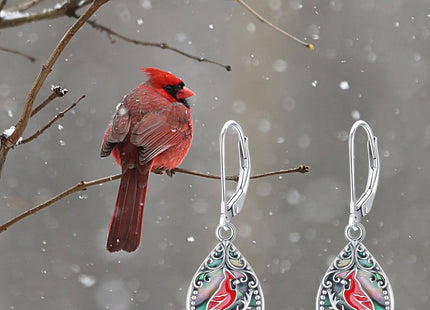 PELOVNY Cardinal Dangle Earrings for Women 925 Sterling Silver Filigree Abalone Shell Earrings Red Cardinal Bird Jewelry Gifts for Mom Daughter