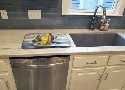 Caroline's Treasures JMK1061DDM Sailboat with Middle Bay Lighthouse Dish Drying Mat Absorbent Dish Drying Mat Pad for Kitchen Counter Dish Drainer Mat for Countertop, 14 x 21", Multicolor