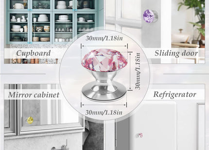 CcHhyyt 4 Pcs Crystal Adhesive Knobs Stick On Cabinet Handle Pink K9 Crystal Pulls Peel and Stick Dresser Pulls for Mirror Cabinet Drill Free Knobs for Glass Sliding Doors Fish Tank Lid Terrarium
