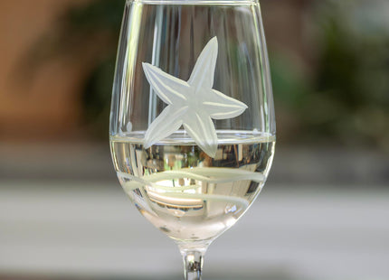 Rolf Glass Starfish White Wine Glass | 12oz Coastal Glassware | Set of 4 | Engraved Lead-Free Wine Glasses | Made in the USA