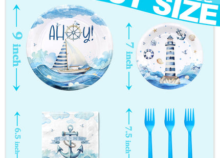 Nautical Birthday Party Decorations Set - Nautical Party Decorations, Plates, Napkins, and Forks for 20 Guests - Nautical Themed Disposable Tableware and Birthday Decorations