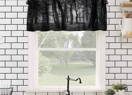 AAVEUP Dark Forest Valance Curtain Gothic Mist Black Nature Eerie Forest Plants Window Treatment Valances Curtains for Kitchen Living Room Bedroom 54x18 in