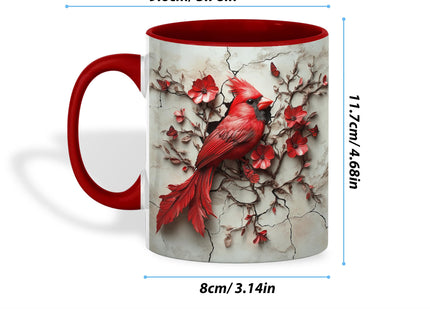 ANOVRA Red Cardinal Coffee Mug, Cardinal Bird Mug for Bird Lovers, Floral Branch Butterfly Kitchen Office Decor, Accent Ceramic Cup Printed Both Sides for Coffee Tea Cocoa