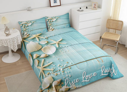 Erosebridal Starfish Seashell Twin Comforter Set,Conch Sea Shell Bedding Comforters & Sets Coastal Animal Duvet Retro Rustic Farmhouse Quilt Comforter Teal Wooden Striped Bedding Kids Boys Girls