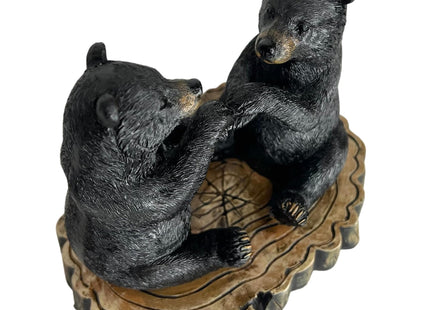 Two Black Bears Heart Hands Figurine – 6” Wide Whimsical Bear Couple I Love You Statue – Rustic Home, Cabin, Lodge, Office Decor