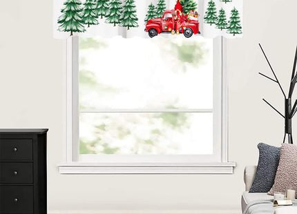 Nextchange Christmas Red Truck Window Valances Pine Tree Snowy Valance Kitchen Curtains with Rod Pocket Merry Christmas Window Treatments Short Curtain Panels Decor 54" X 18"