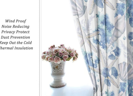 Llylumty Coastal Beach Curtains,Watercolor Ocean Seaweed Seashells Blue Shell Blackout Grommet Window Drapes for Bedroom Living Room 42x84in,2 Panel Set