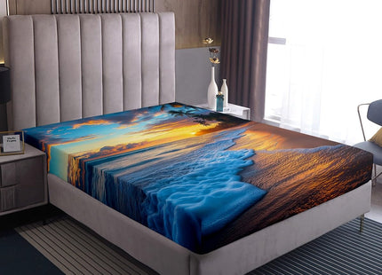 Ocean Bed Sheet Set Twin Waves Bedding Set Hawaiian Tripocal Sea Beach Fitted Sheet Soft Microfiber with 1 Pillow Sham,Sunset Ocean Beach Theme Digital Print 2 Pcs Kids Boys Girls Decor Bed Cover