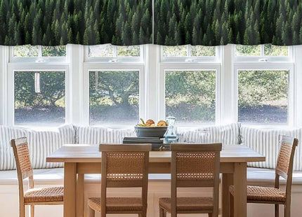 Rullikatlyi Green Forest Curtain Valances for Windows, Pine Trees Farmhouse Kitchen Valance Window Treatments Panel 2 Pack, Christmas Tree Rod Pocket Short Curtains for Bathroom Bedroom 42 x 12 Inch