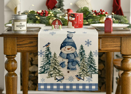 Artoid Mode Blue Snowman Winter Table Runner Home Party Decor 13x36 Inch