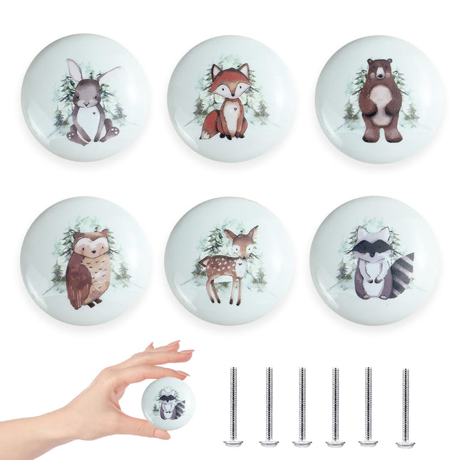 Lasyman 6PCS 1.5" Nursery Safari Animals Ceramics Drawer Handle Pulls Cute Decor Dresser Knobs Children's Cabinet Knob (Bear)