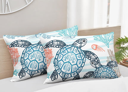 HOSIMA Beachy Sea Turtle Bedding Set Queen,1 Fitted Sheet+2 Pillowcases.