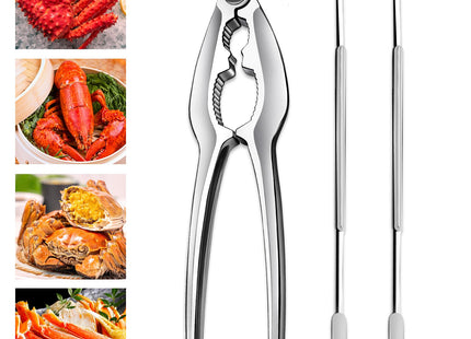 3 PCS Lobster Crackers and Picks Set, Stainless Steel Crab Leg Tools, including 1 Lobster Cracker and 2 Forks, Heavy Duty Shellfish Nut Cracker Set, Seafood Tools for King Crab Legs Shellfish Claw