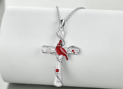 POPKIMI Red Cardinal Pendant Necklace S925 Sterling Silver Cardinal Jewelry Bird Memorial Tree Pendant Jewelry Gift for Women