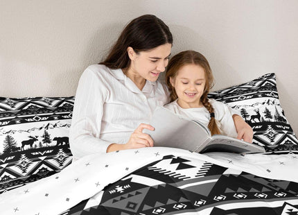 Feelyou Western Comforter Set All Season Southwestern Aztec Bedding Set with 1 Pillow Cases BearKids Toddler Bedclothes Deer Moose Bedroom Decor Wild Animals Grey Duvet Quilt