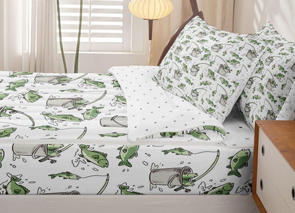 Feelyou Pike Fish Zipper Bedding Fishing and Hunting Comforter Set for Kids Boys Girls Queen Size Bass Big Fish Zippered Kids Bedding Set Ultra Soft Bed in a Bag