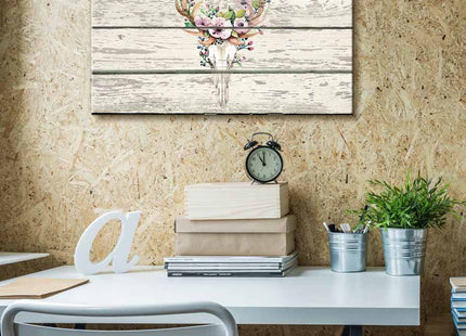 wall26 - Flowering Deer Skull - Western Floral Artwork - Rustic Canvas Wall Art Home Art - 32x48 inches